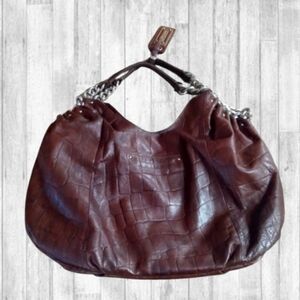 B. MAKOWSKY Reddish Brown Leather Hobo Bag Chain Handles Authentic